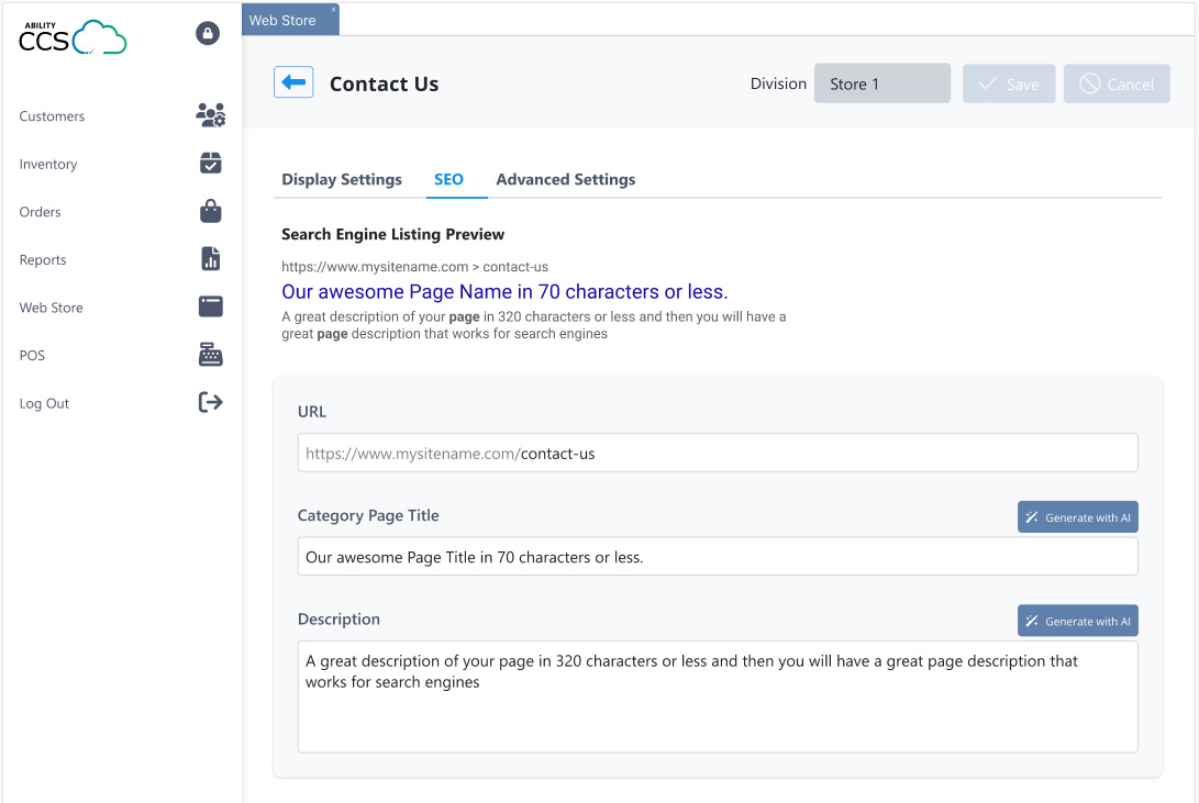 screenshot of Ability Web Store